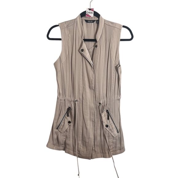 Simply Vera Vera Wang Womens Vest XS Taupe Utility Zip Jacket - Picture 1 of 3